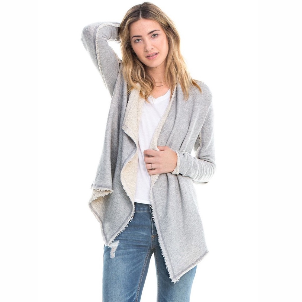 Nation LTD. Grey Terry Cloth Draped Cardigan